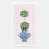 Roze Gingham Topiary Gemberpot Papieren Gastendoek Servet (Voorkant)