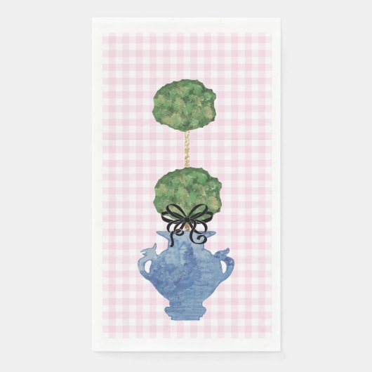 Roze Gingham Topiary Ginger Jar Paper Guest Towels Servet (Voorkant)