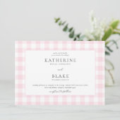 Roze Gingham Trouw Uitnodiging (Staand voorkant)
