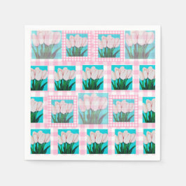Roze Gingham Tulip Cocktail servet