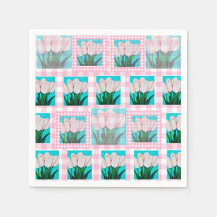 Roze Gingham Tulip Cocktail servet
