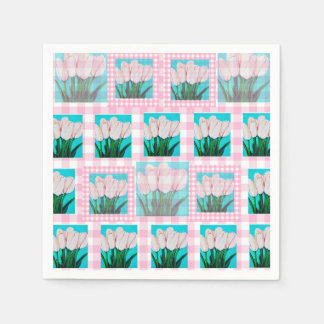 Roze Gingham Tulip Cocktail servet