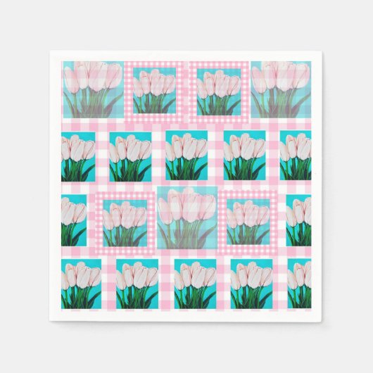 Roze Gingham Tulip Cocktail servet (Voorkant)