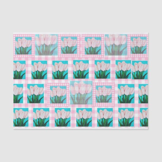 Roze Gingham Tulp Tissue Papier (Voorkant)
