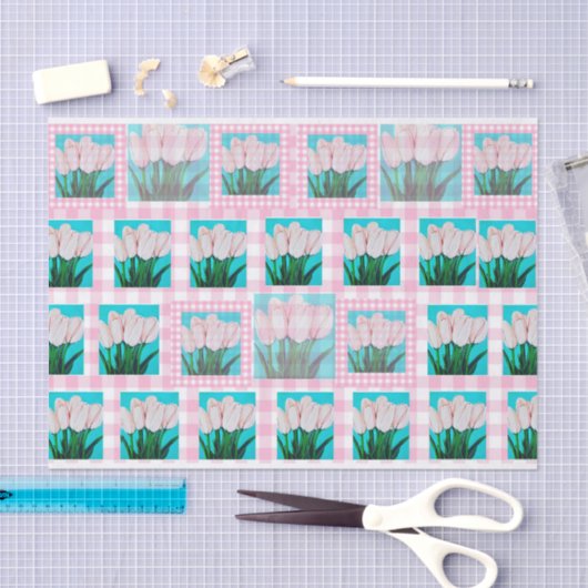 Roze Gingham Tulp Tissue Papier (Craft)