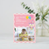 Roze Gingham Uil Kind foto Verjaardag Opslaan Datu Briefkaart (Staand voorkant)