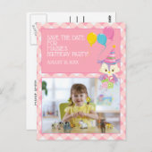 Roze Gingham Uil Kind foto Verjaardag Opslaan Datu Briefkaart (Voorkant / Achterkant)