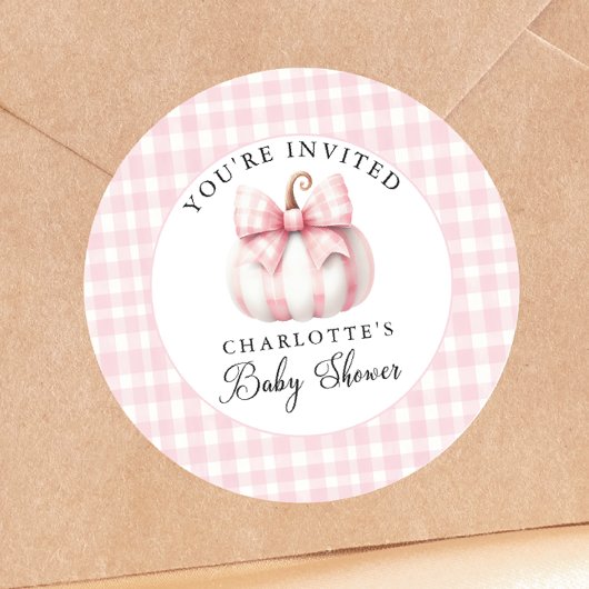 Roze Gingham van Kleine Pompoen Ronde Sticker
