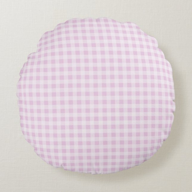 Roze Gingham van Suikerspin Rond Kussen (Voorkant)