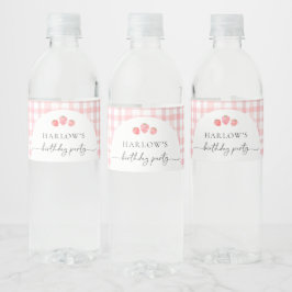 Roze Gingham Verjaardag Waterfles Labels Etiket