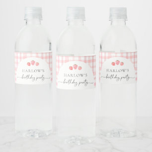 Roze Gingham Verjaardag Waterfles Labels Etiket