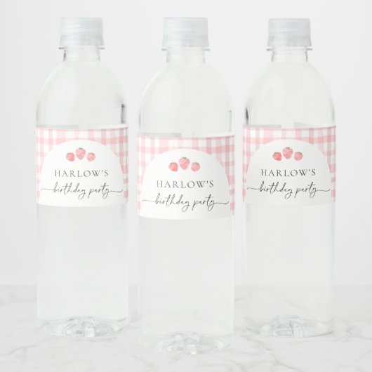 Roze Gingham Verjaardag Waterfles Labels Etiket (Flessen)
