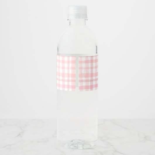 Roze Gingham Verjaardag Waterfles Labels Waterfles Etiket (Achterkant)