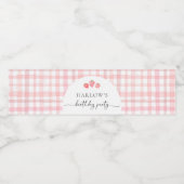 Roze Gingham Verjaardag Waterfles Labels Waterfles Etiket (Enkel label)