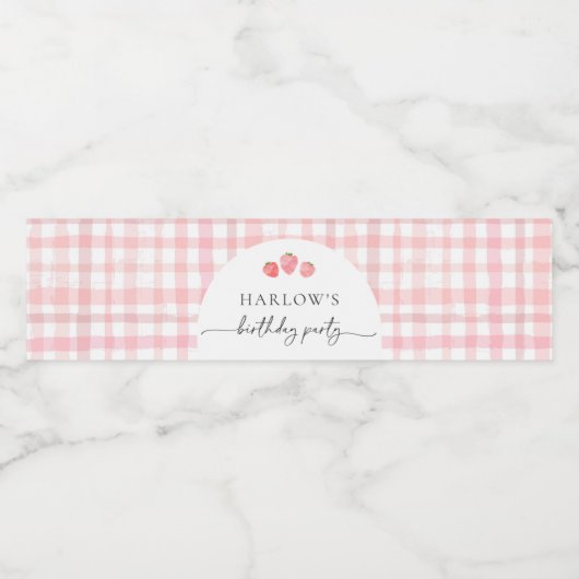 Roze Gingham Verjaardag Waterfles Labels Waterfles Etiket (Enkel label)