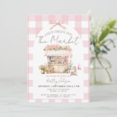 Roze Gingham Vers Kaart Bruidsfeest (Staand voorkant)