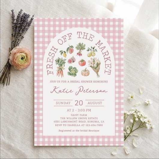 Roze Gingham Vers van de Markt Bruidsfeest Kaart