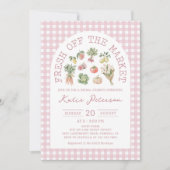 Roze Gingham Vers van de Markt Bruidsfeest Kaart (Voorkant)