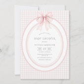 Roze Gingham Vintage babyshower uitnodiging (Voorkant)