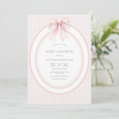 Roze Gingham Vintage babyshower uitnodiging (Staand voorkant)
