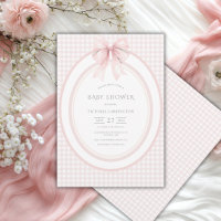 Roze Gingham Vintage babyshower uitnodiging