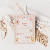 Roze Gingham vlinder met bloemen Verjaardag Kaart
