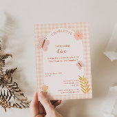 Roze Gingham vlinder met bloemen Verjaardag Kaart