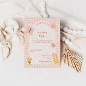 Roze Gingham vlinder met bloemen Verjaardag Kaart