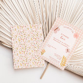 Roze Gingham vlinder met bloemen Verjaardag Kaart