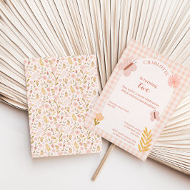 Roze Gingham vlinder met bloemen Verjaardag Kaart