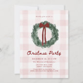 Roze Gingham Waterverfkrans Kerstfeest Kaart (Voorkant)