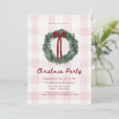 Roze Gingham Waterverfkrans Kerstfeest Kaart (Staand voorkant)
