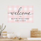 Roze Gingham Welcome Sign. Poster (Keuken)