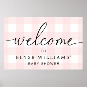 Roze Gingham Welcome Sign. Poster