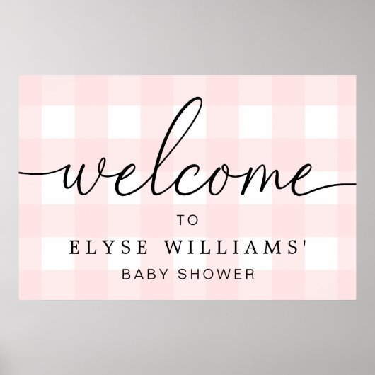 Roze Gingham Welkom Poster (Voorkant)