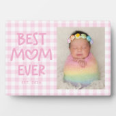 Roze Gingham Whimsical Hart Beste Moeder Ooit Foto Fotoplaat (voorkant)