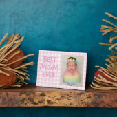 Roze Gingham Whimsical Hart Beste Moeder Ooit Foto Fotoplaat (Zijkant)