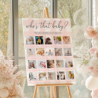 Roze Gingham Wie is die Baby 20 Foto Game Poster