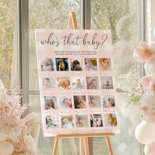 Roze Gingham Wie is die Baby 20 Foto Game Poster