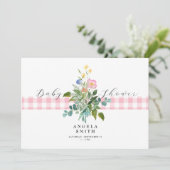 Roze Gingham Wildflower Baby shower II Kaart (Staand voorkant)