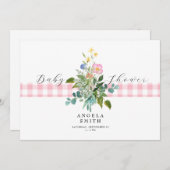Roze Gingham Wildflower Baby shower II Kaart (Voorkant / Achterkant)