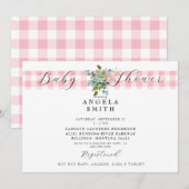Roze Gingham Wildflower Baby shower Kaart (Voorkant / Achterkant)