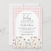 Roze Gingham Wildflower Baby Shower Kaart (Voorkant)