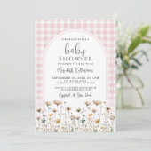 Roze Gingham Wildflower Baby Shower Kaart (Staand voorkant)