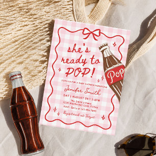 Roze Gingham Ze is klaar om te baren Baby Shower Kaart