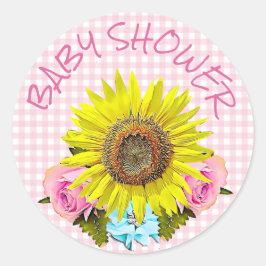 Roze Gingham Zonnebloem BABY SHOWER Stickers