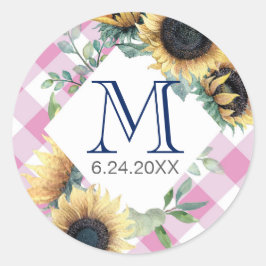 Roze Gingham Zonnebloem Dank Je Ronde Sticker