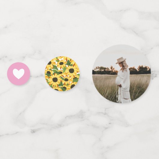 Roze Gingham & Zonnebloemen Baby-Q Douche Confetti (Achterkanten)