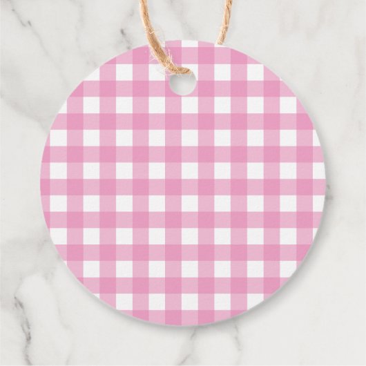 Roze Gingham & Zonnebloemen Baby-Q Douche Dank u Bedankjes Labels (Achterkant)