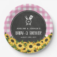 Roze Gingham Zonnebloemen Krijtbord Baby-Q Douche